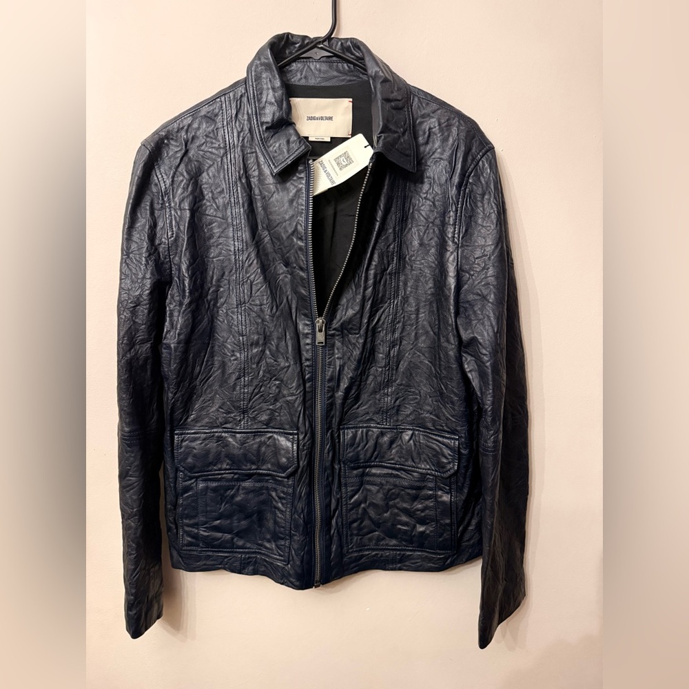 Zadig & Voltaire Men's Navy Genuine Leather Zip Jacket (brand new)